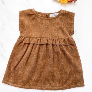 Corduroy Ruffle Front Shorty Dress - Brown